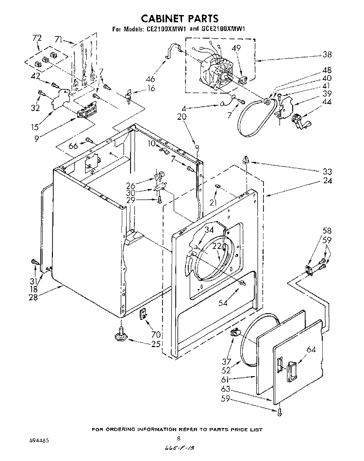 CABINET Diagram and Parts List for CE2100XMW1  Whirlpool Dryer
