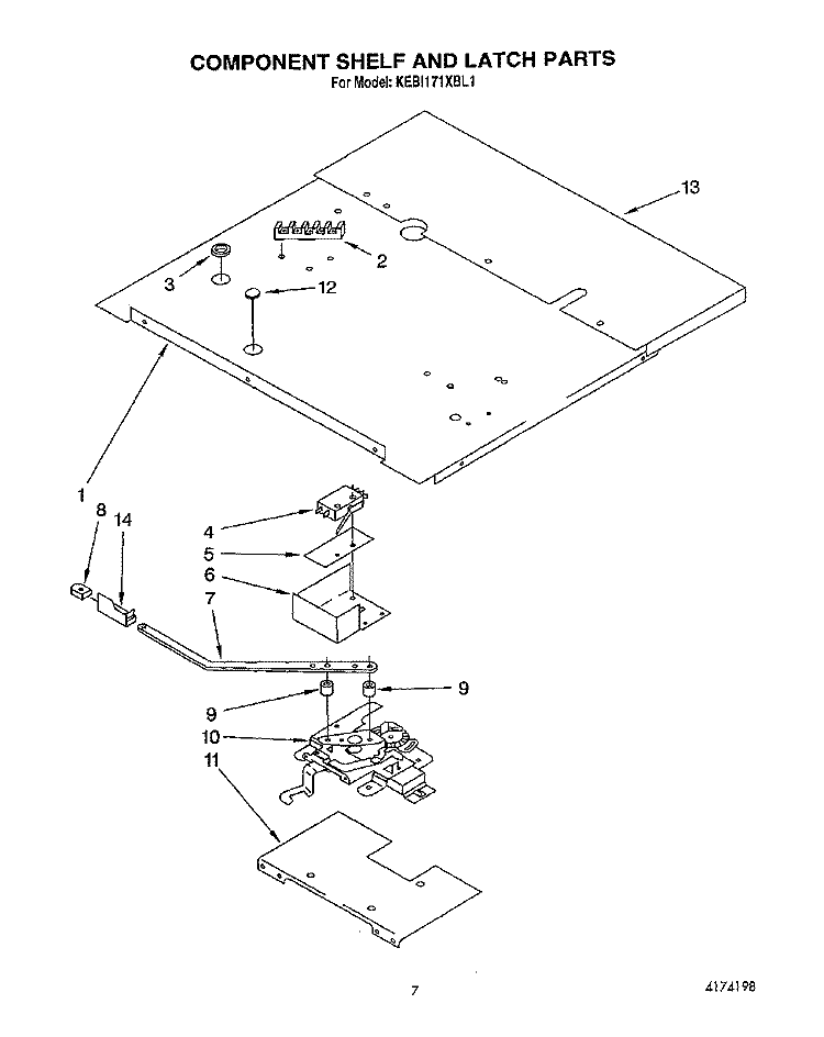 COMPONENT SHELF AND LATCH Diagram and Parts List for KEBI171XWH1  KitchenAid Wall Oven