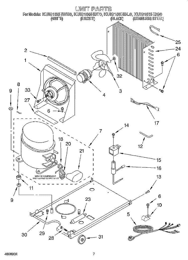 UNIT Diagram and Parts List for KUIS155HBT0  KitchenAid Ice Maker