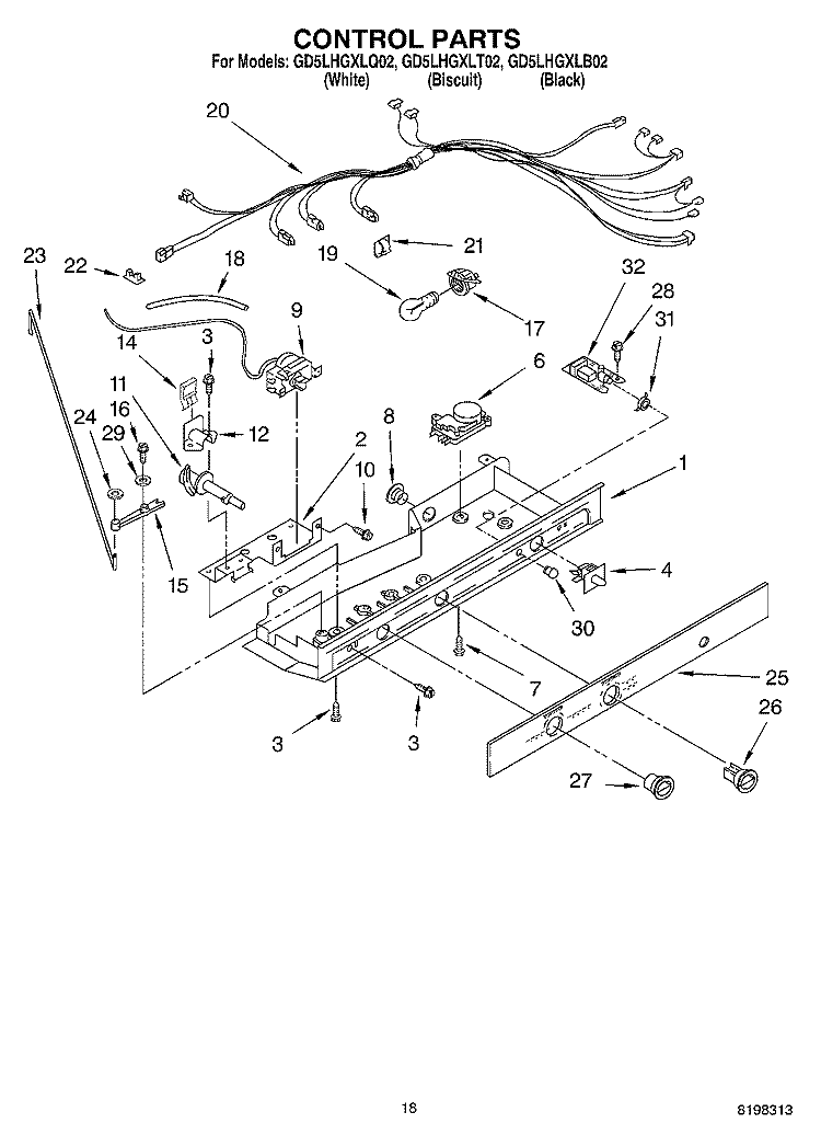 CONTROL Diagram and Parts List for GD5LHGXLB02  Whirlpool Refrigerator