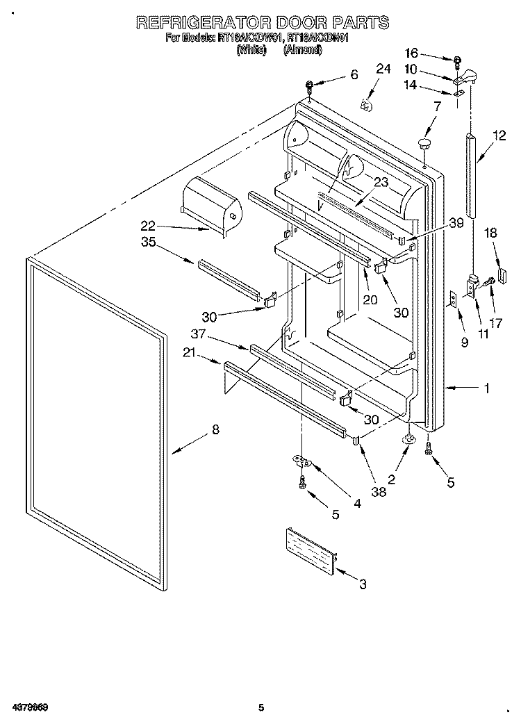 REFRIGERATOR DOOR Diagram and Parts List for RT18AKXDN01  Roper Refrigerator