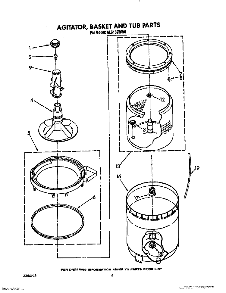AGITATOR, BASKET AND TUB Diagram and Parts List for AL3132WL0  Whirlpool Washer
