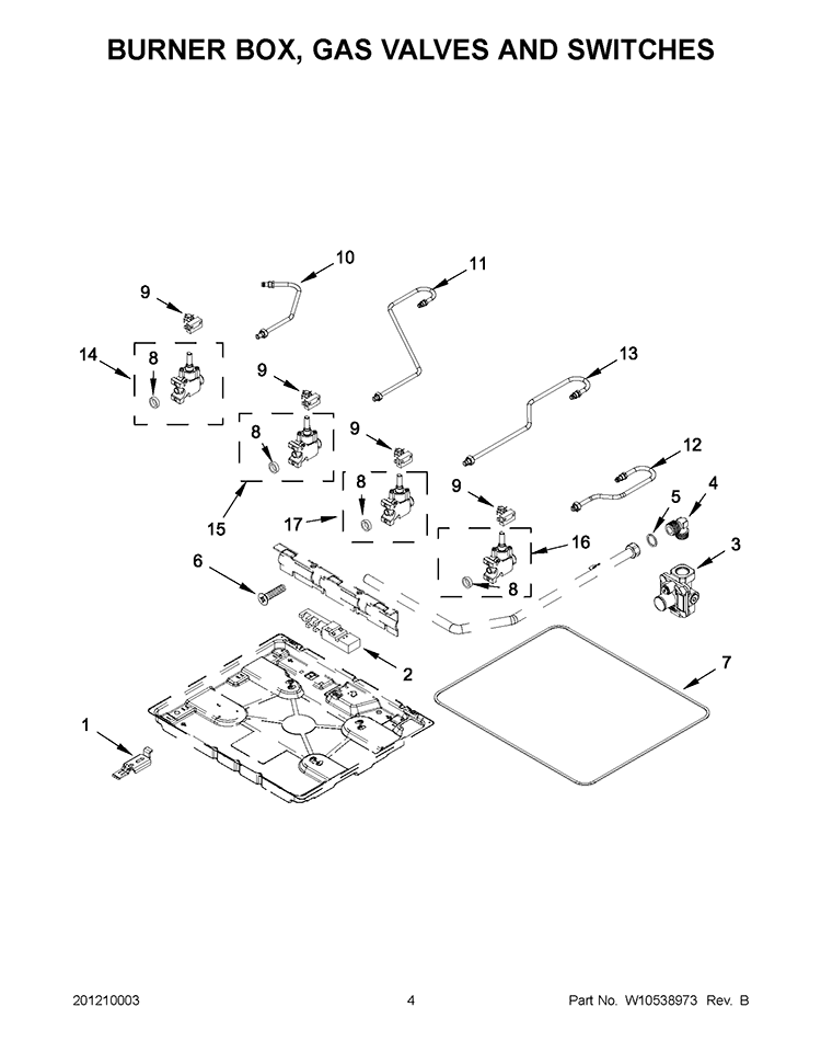 BURNER BOX, GAS VALVES AND SWITCHES Diagram and Parts List for KGCK346BSS0  KitchenAid Cooktop