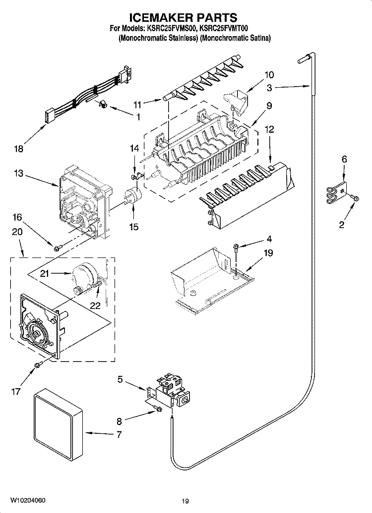 ICEMAKER PARTS, OPTIONAL PARTS (NOT INCLUDED) Diagram and Parts List for KSRC25FVMT00  KitchenAid Refrigerator