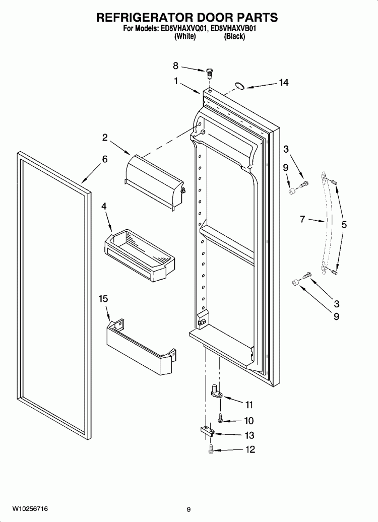 REFRIGERATOR DOOR PARTS Diagram and Parts List for ED5VHAXVB01  Whirlpool Refrigerator