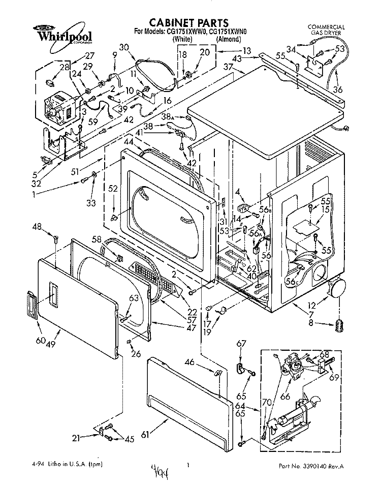 CABINET Diagram and Parts List for CG1751XWN0  Whirlpool Dryer