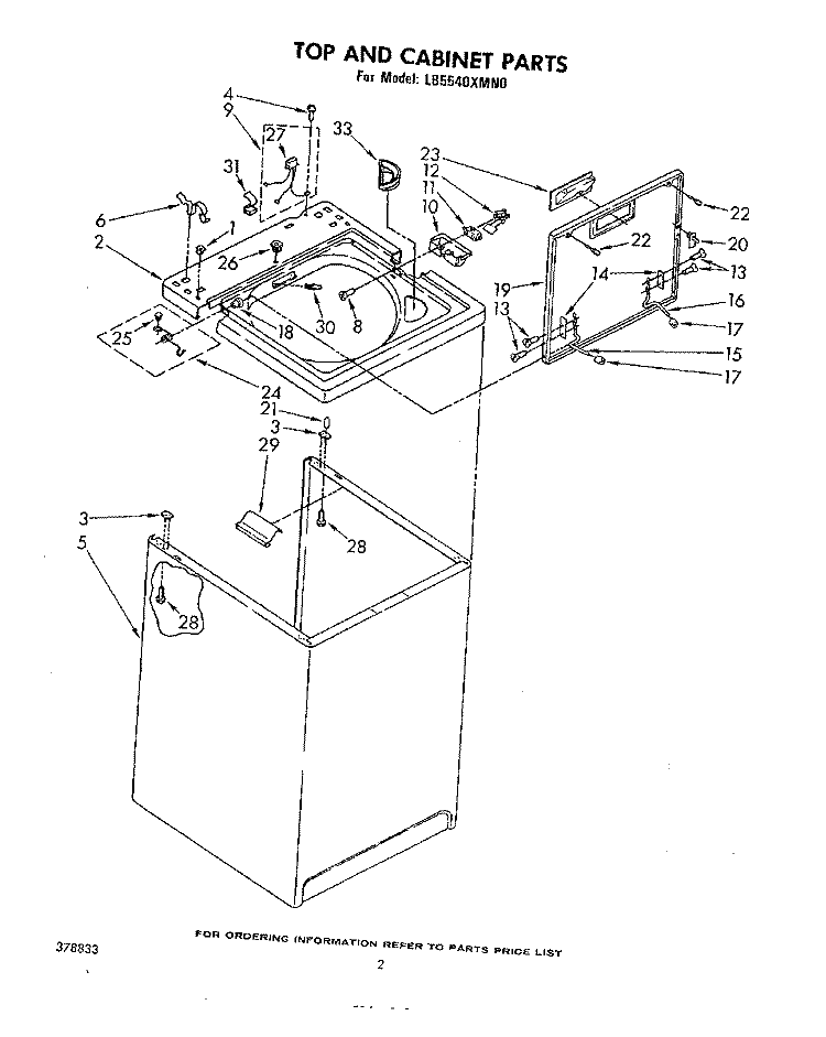 TOP AND CABINET , LITERATURE AND OPTIONAL Diagram and Parts List for LB5540XMN0  Whirlpool Washer
