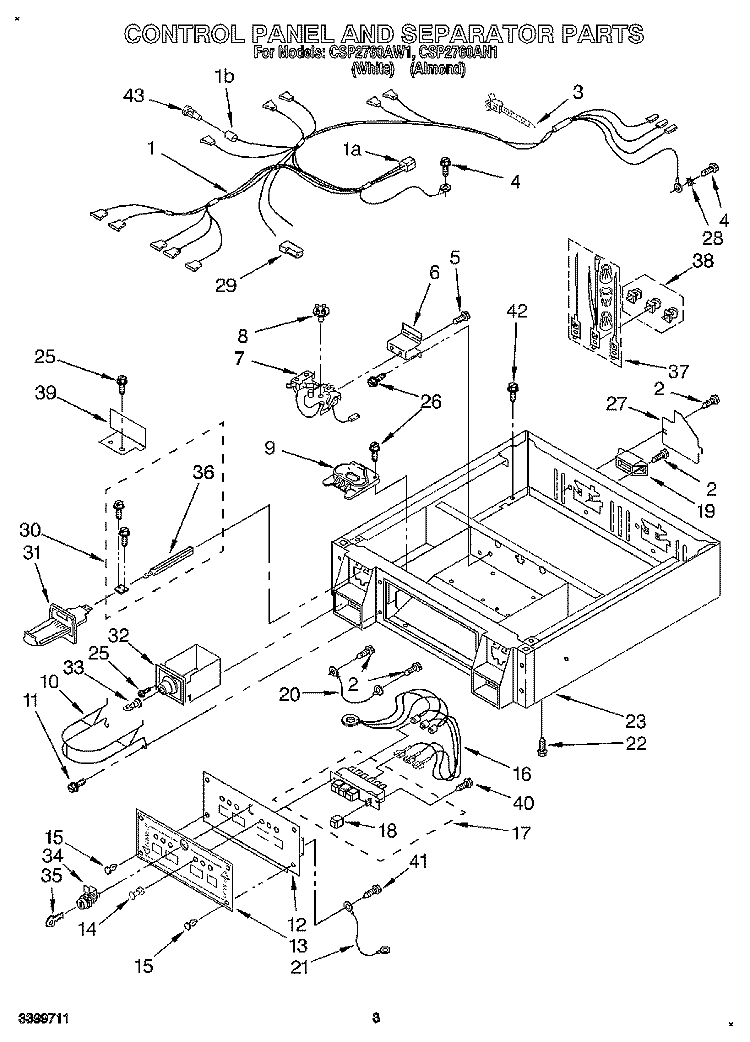 CONTROL PANEL AND SEPARATOR Diagram and Parts List for CSP2760AW1  Whirlpool Dryer