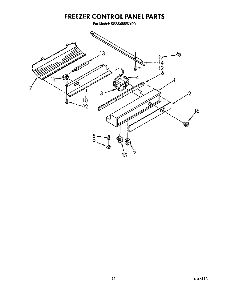 FREEZER CONTROL PANEL Diagram and Parts List for KSSS48DWX00  KitchenAid Refrigerator