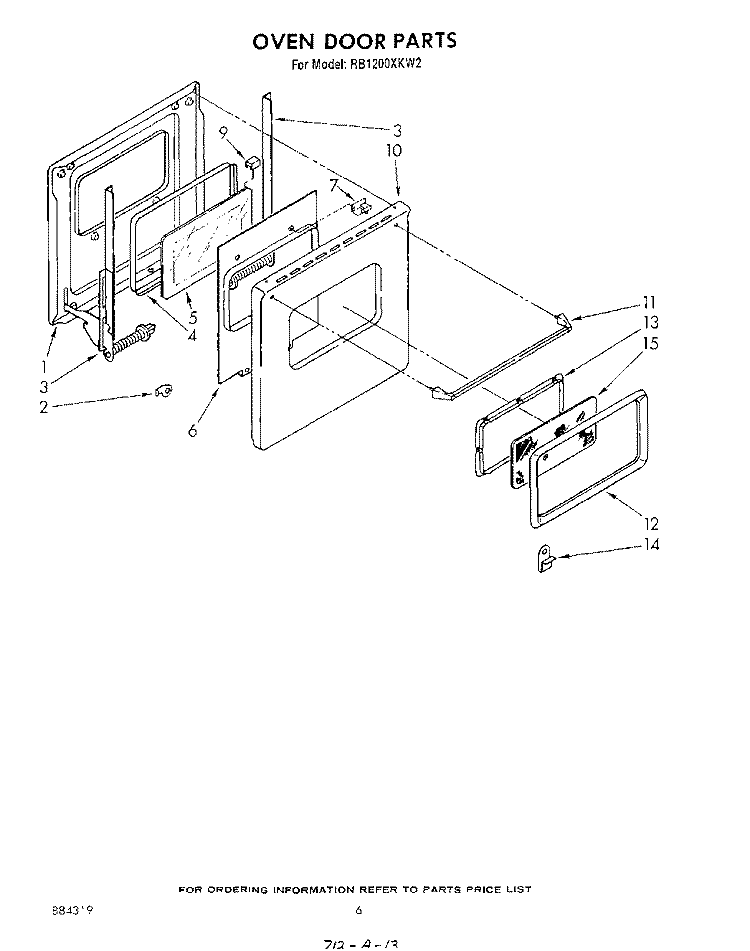 OVEN DOOR Diagram and Parts List for RB1200XKW2  Whirlpool Wall Oven