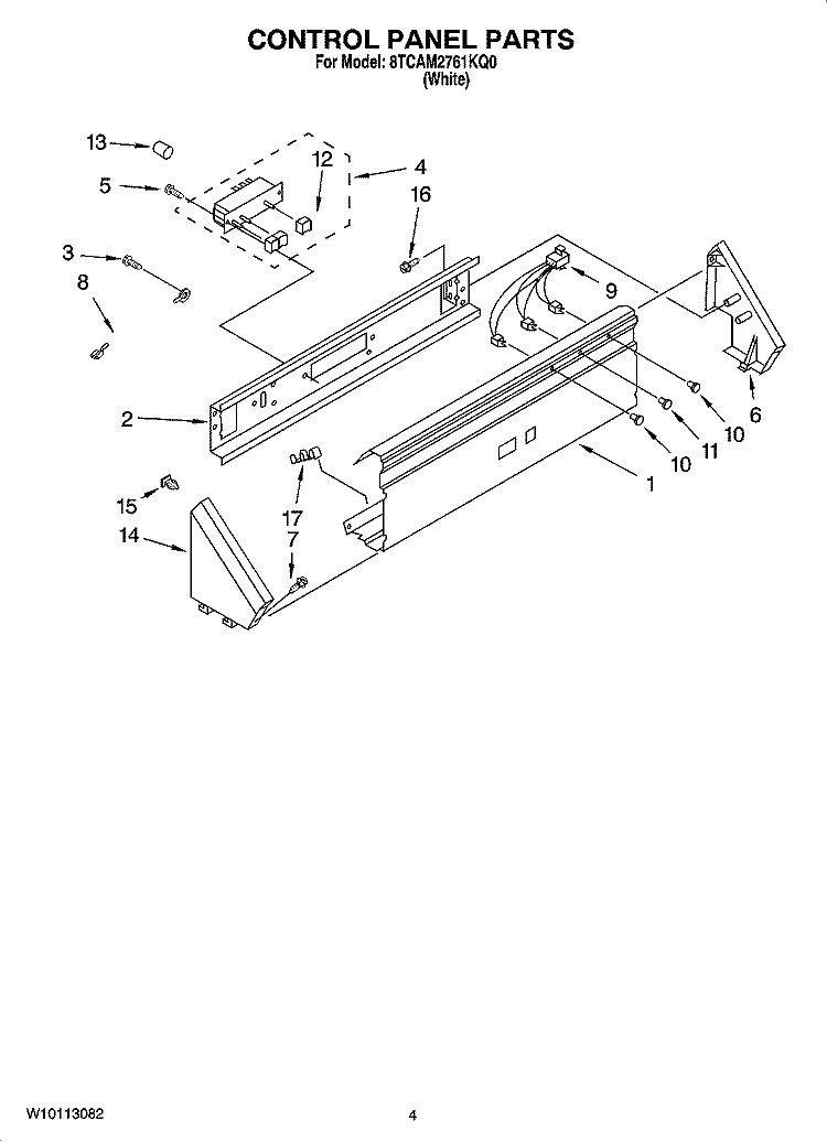 CONTROL PANEL PARTS Diagram and Parts List for 8TCAM2761KQ0  Whirlpool Washer