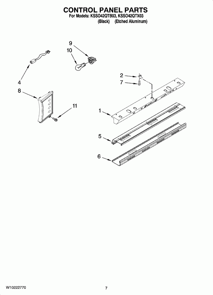 CONTROL PANEL PARTS Diagram and Parts List for KSSO42QTX03  KitchenAid Refrigerator