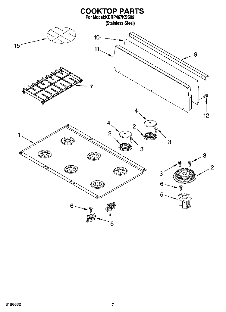 COOKTOP PARTS Diagram and Parts List for KDRP467KSS09  KitchenAid Range