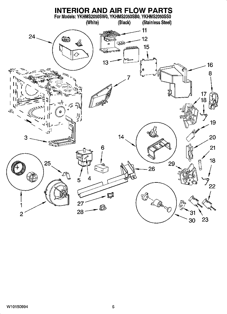 INTERIOR AND AIR FLOW PARTS Diagram and Parts List for YKHMS2050SB0  KitchenAid Microwave