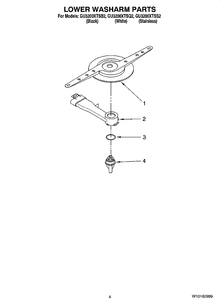 LOWER WASHARM PARTS Diagram and Parts List for GU3200XTSQ2  Whirlpool Dishwasher
