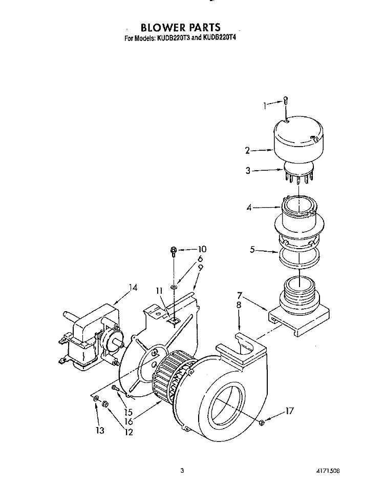 BLOWER Diagram and Parts List for KUDB220T3  KitchenAid Dishwasher