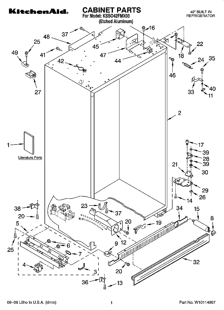 CABINET PARTS Diagram and Parts List for KSSO42FMX03  KitchenAid Refrigerator