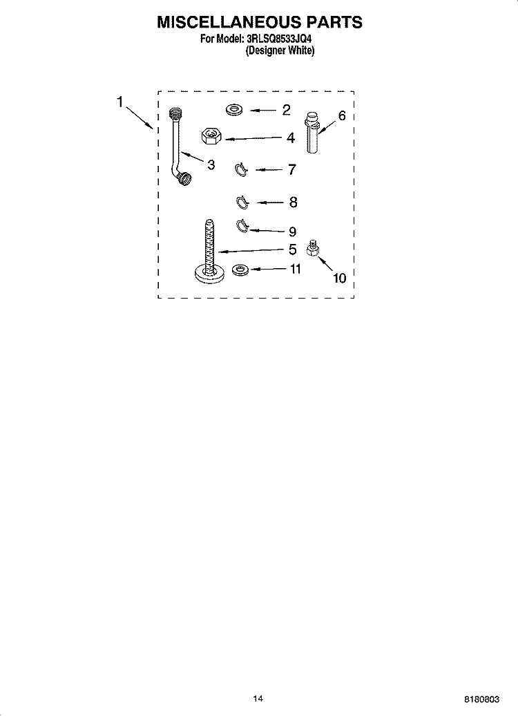MISCELLANEOUS PARTS - \hd 8180803 - OPTIONAL PARTS (NOT INCLUDED) Diagram and Parts List for 3RLSQ8533JQ4  Whirlpool Washer