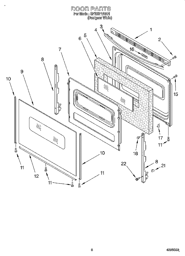 DOOR, LIT/OPTIONAL Diagram and Parts List for SF303PEGQ1  Whirlpool Range