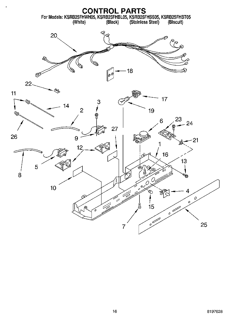 CONTROL Diagram and Parts List for KSRB25FHBT05  KitchenAid Refrigerator