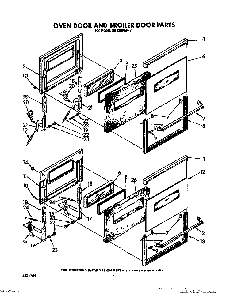 OVEN DOOR AND BROILER, LIT/OPTIONAL Diagram and Parts List for SB130PER2  Whirlpool Range
