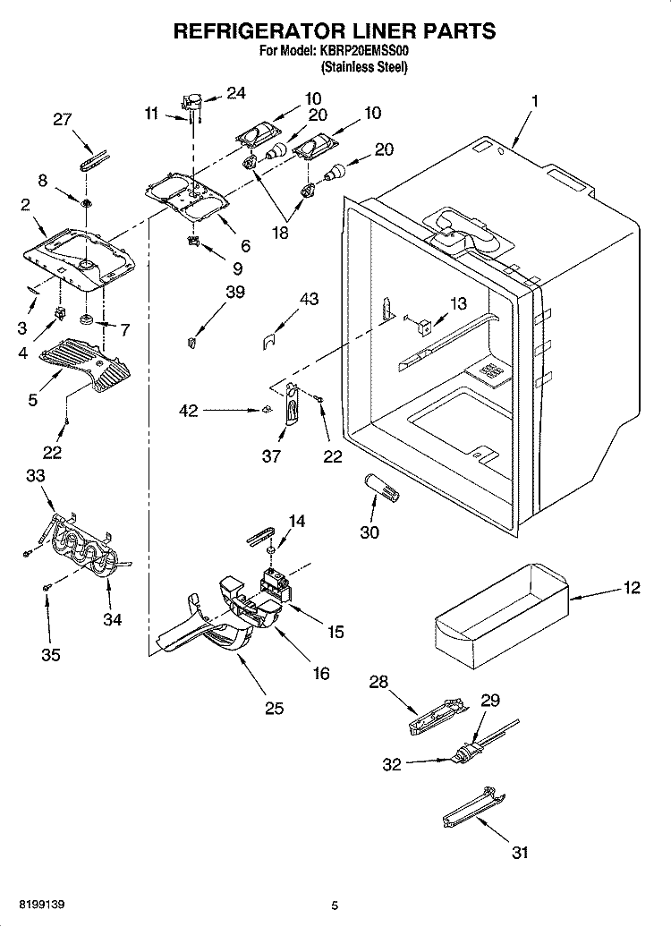 REFRIGERATOR LINER PARTS Diagram and Parts List for KBRP20EMSS00  KitchenAid Refrigerator