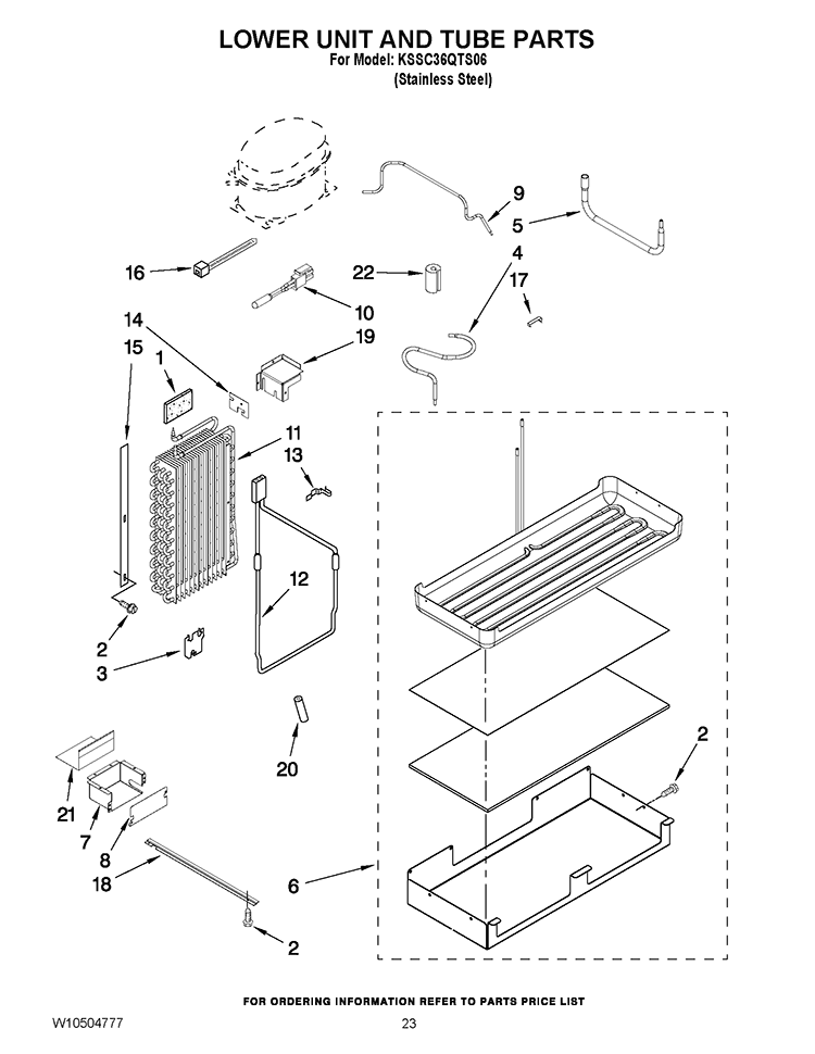 LOWER UNIT AND TUBE PARTS Diagram and Parts List for KSSC36QTS06  KitchenAid Refrigerator