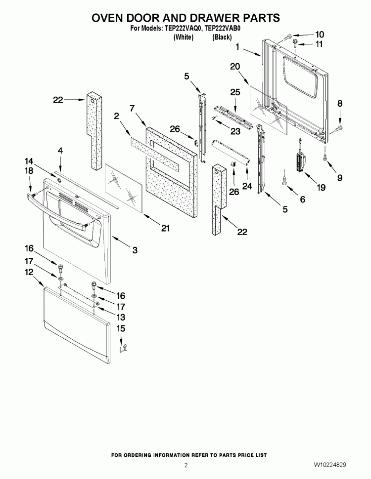 OVEN DOOR AND DRAWER PARTS Diagram and Parts List for TEP222VAQ0  Estate Range