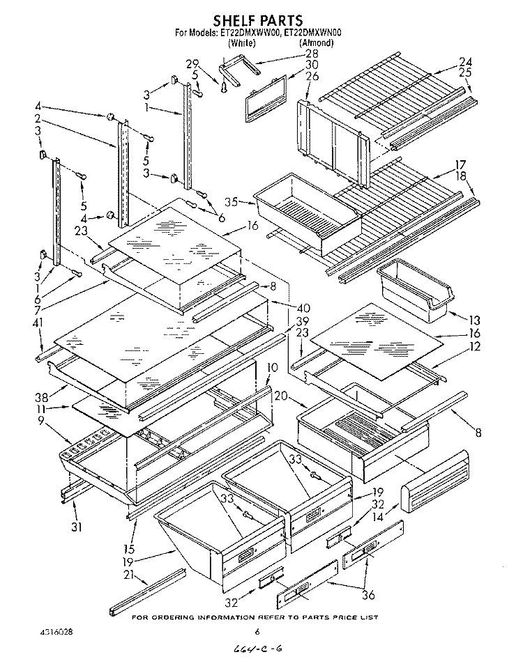 SHELF, LIT/OPTIONAL Diagram and Parts List for ET22DMXWN00  Whirlpool Refrigerator