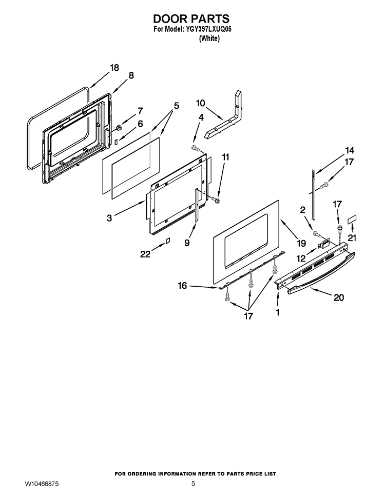DOOR PARTS Diagram and Parts List for YGY397LXUQ05  Whirlpool Range