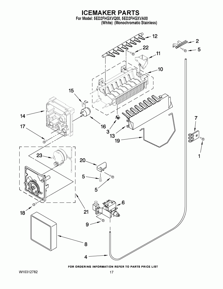 ICEMAKER PARTS Diagram and Parts List for 5ED2FHGXVQ00  Whirlpool Refrigerator