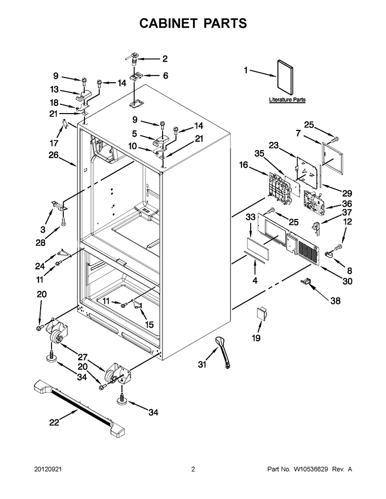 CABINET PARTS Diagram and Parts List for GI6FDRXXY010  Whirlpool Refrigerator