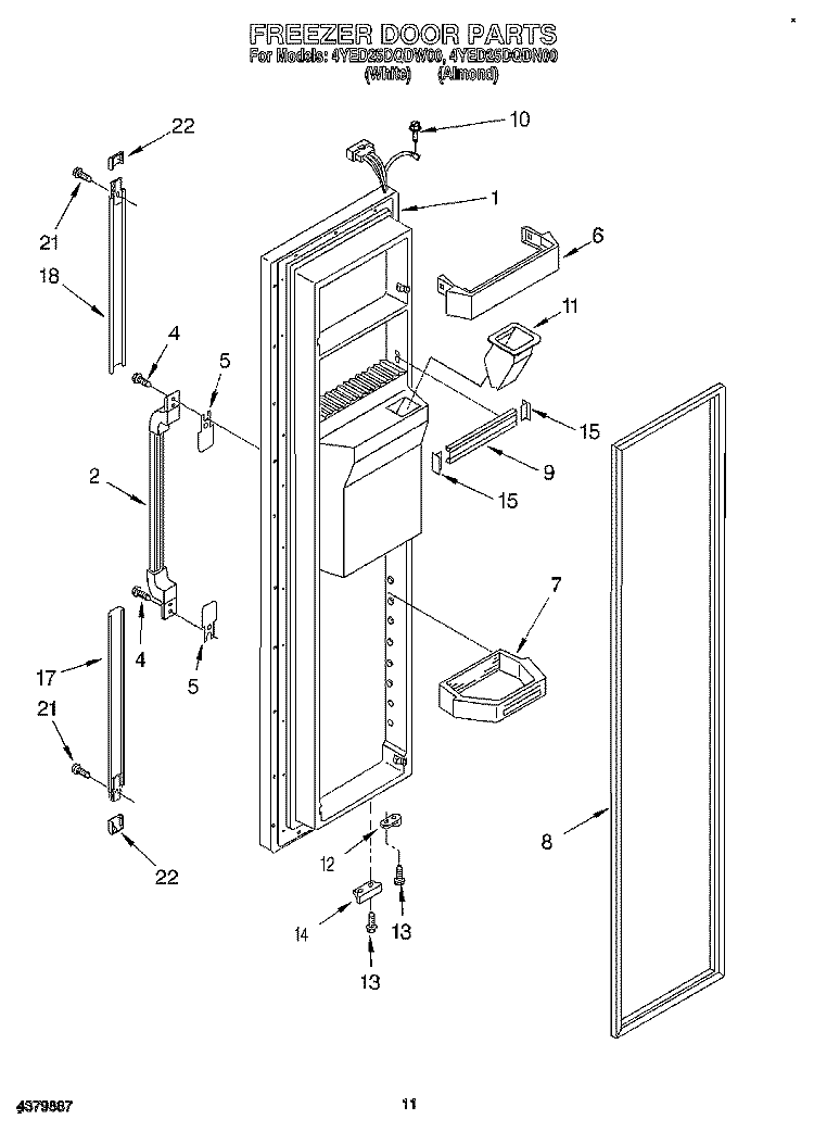 FREEZER DOOR Diagram and Parts List for 4YED25DQDN00  Whirlpool Refrigerator