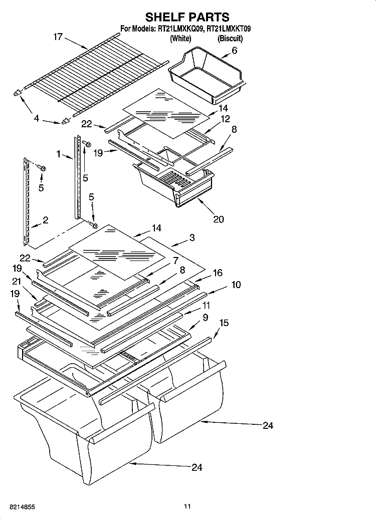 SHELF PARTS, OPTIONAL PARTS Diagram and Parts List for RT21LMXKQ09  Roper Refrigerator