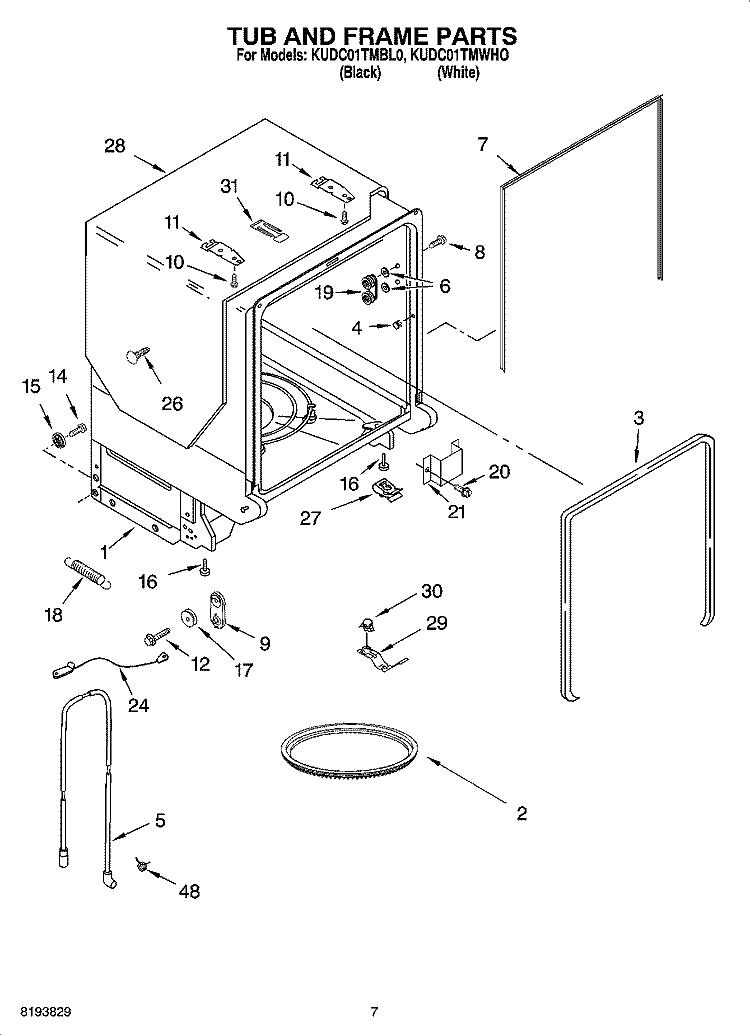 TUB AND FRAME PARTS Diagram and Parts List for KUDC01TMBL0  KitchenAid Dishwasher
