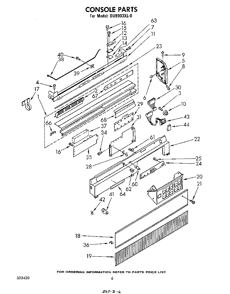 CONSOLE Diagram and Parts List for DU9903XL0  Whirlpool Dishwasher
