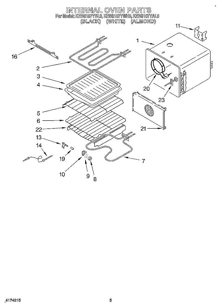 INTERNAL OVEN Diagram and Parts List for KEBS107YAL0  KitchenAid Wall Oven