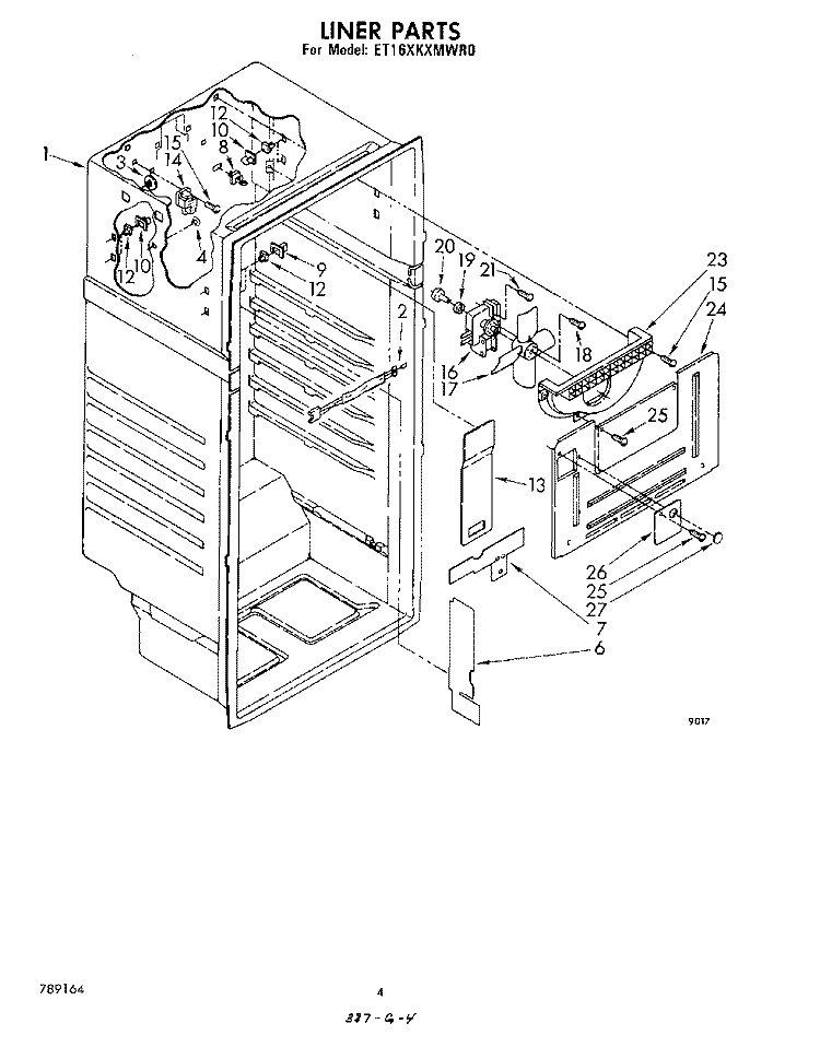 LINER Diagram and Parts List for ET16XKXMWR0  Whirlpool Refrigerator