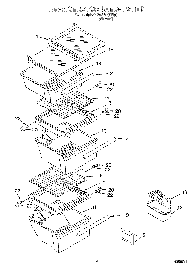 REFRIGERATOR SHELF Diagram and Parts List for 4YED22PQFN03  Whirlpool Refrigerator