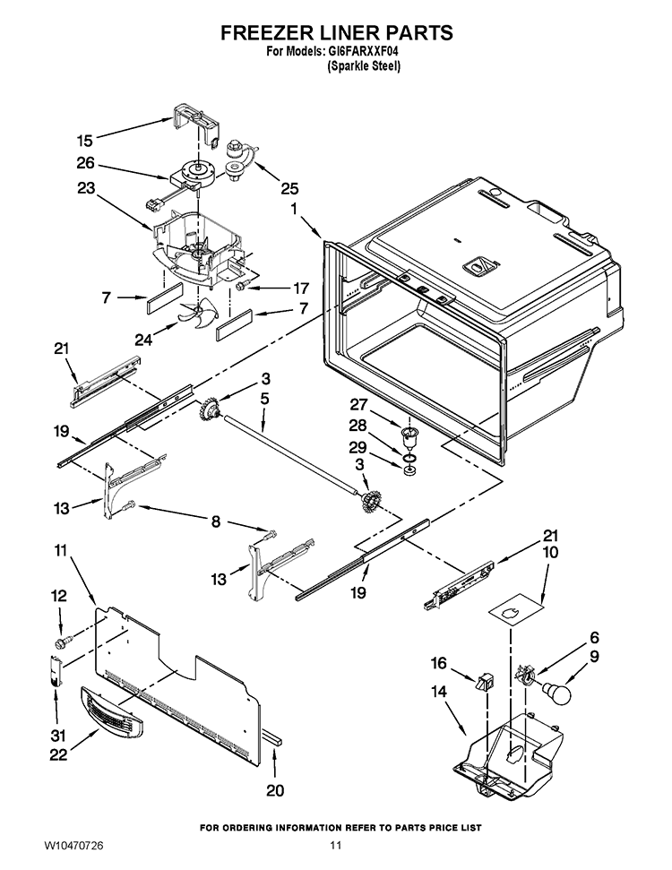 FREEZER LINER PARTS Diagram and Parts List for GI6FARXXF04  Whirlpool Refrigerator