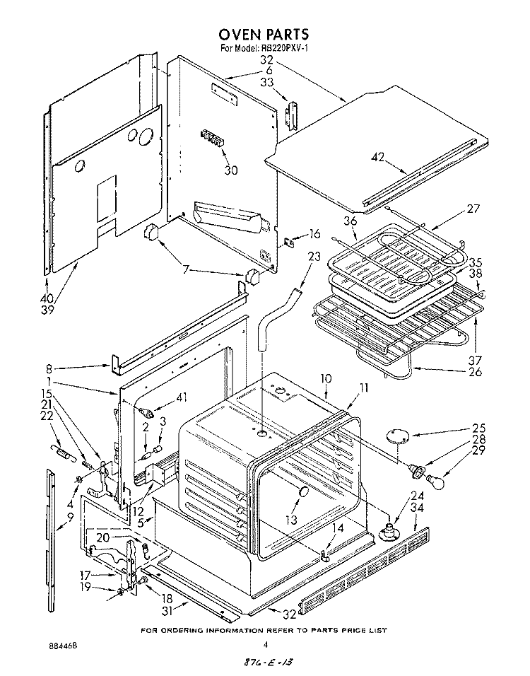 OVEN Diagram and Parts List for RB220PXV1  Whirlpool Wall Oven