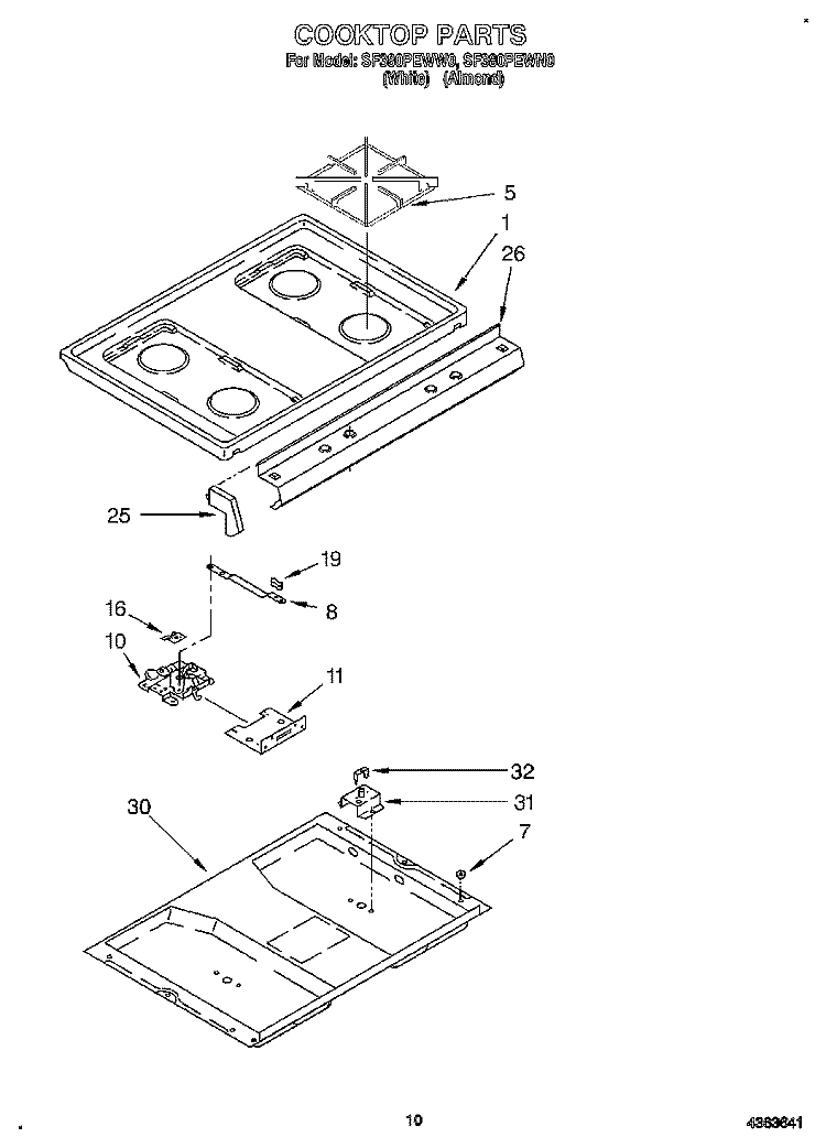 COOKTOP Diagram and Parts List for SF380PEWN0  Whirlpool Range