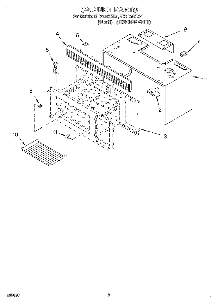 CABINET Diagram and Parts List for MH7135XEQ1  Whirlpool Microwave