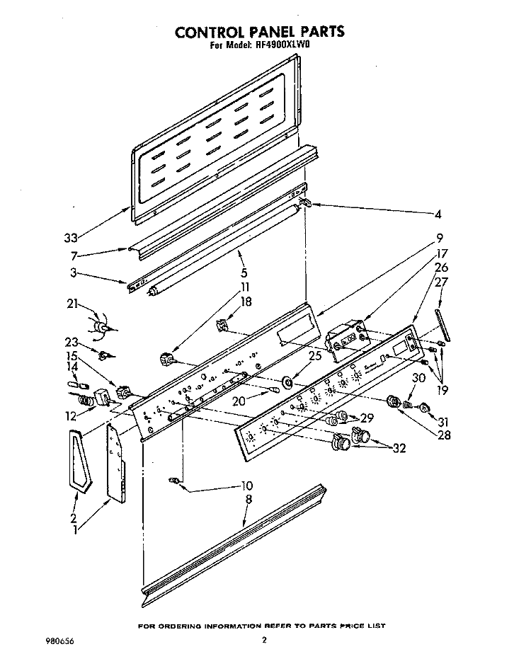 CONTROL PANEL Diagram and Parts List for RF4900XLW0  Whirlpool Range