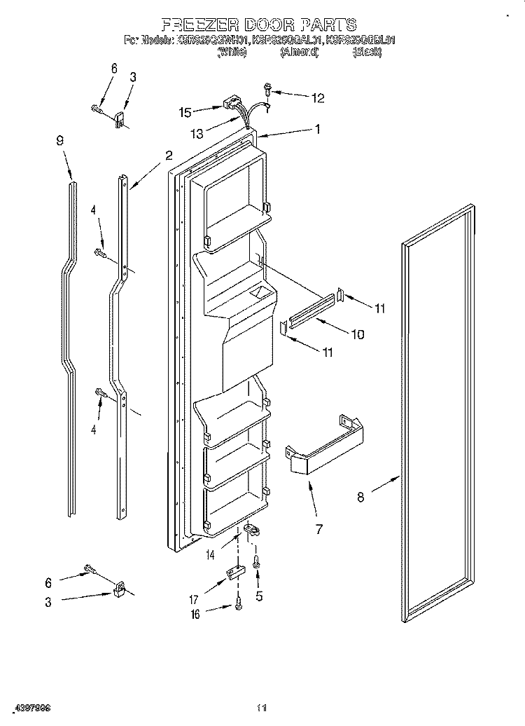 FREEZER DOOR Diagram and Parts List for KSRS25QGWH01  KitchenAid Refrigerator