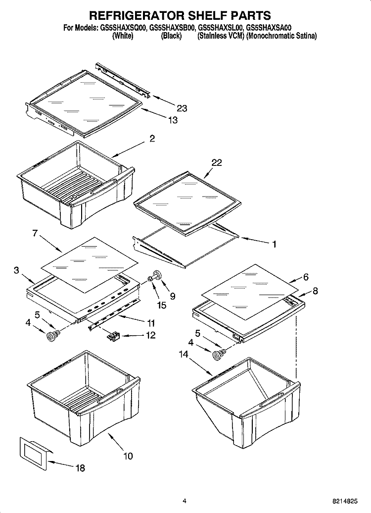 REFRIGERATOR SHELF PARTS Diagram and Parts List for GS5SHAXSA00  Whirlpool Refrigerator