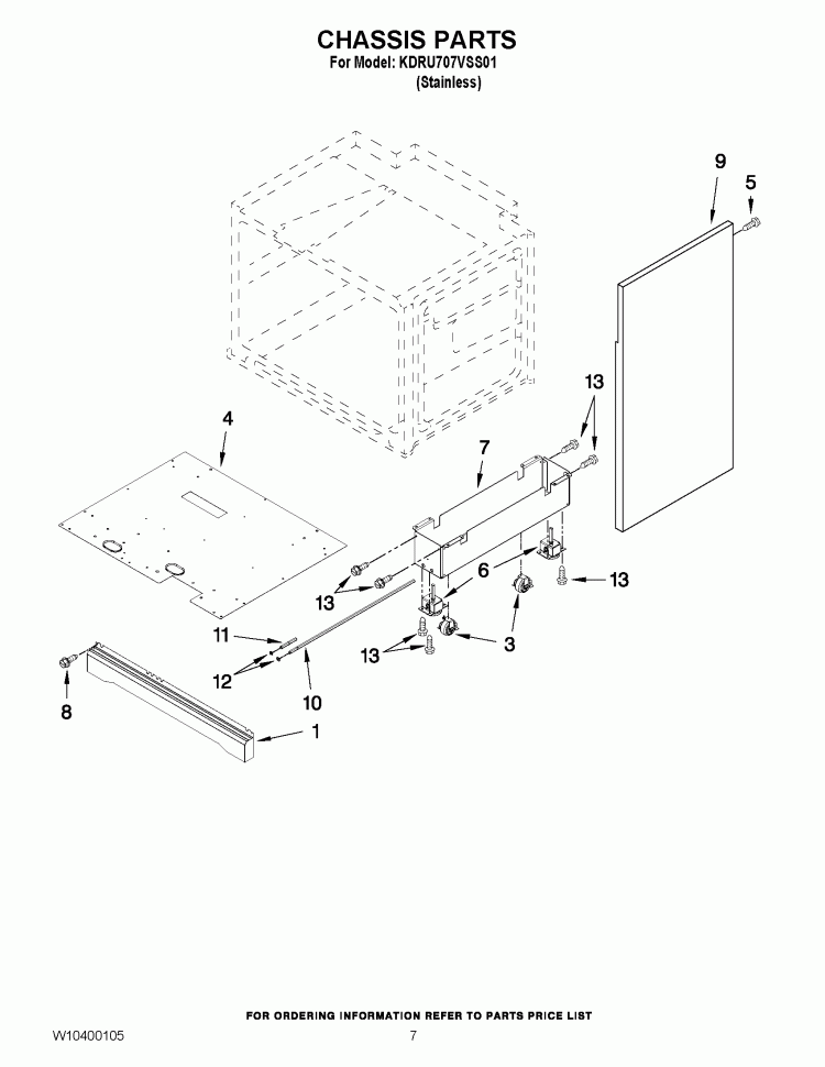 CHASSIS PARTS Diagram and Parts List for KDRU707VSS01  KitchenAid Range