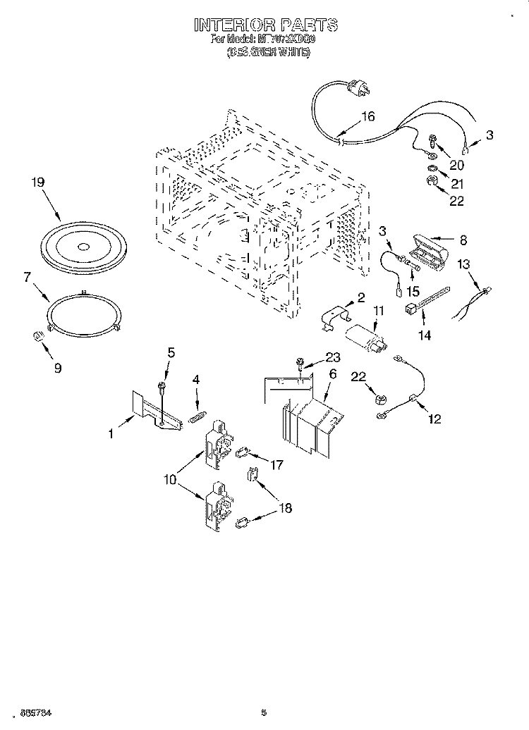 INTERIOR Diagram and Parts List for MT7073XDQ0  Whirlpool Microwave