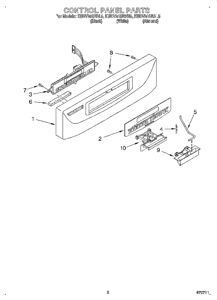 CONTROL PANEL Diagram and Parts List for KUDV24SEAL5  KitchenAid Dishwasher