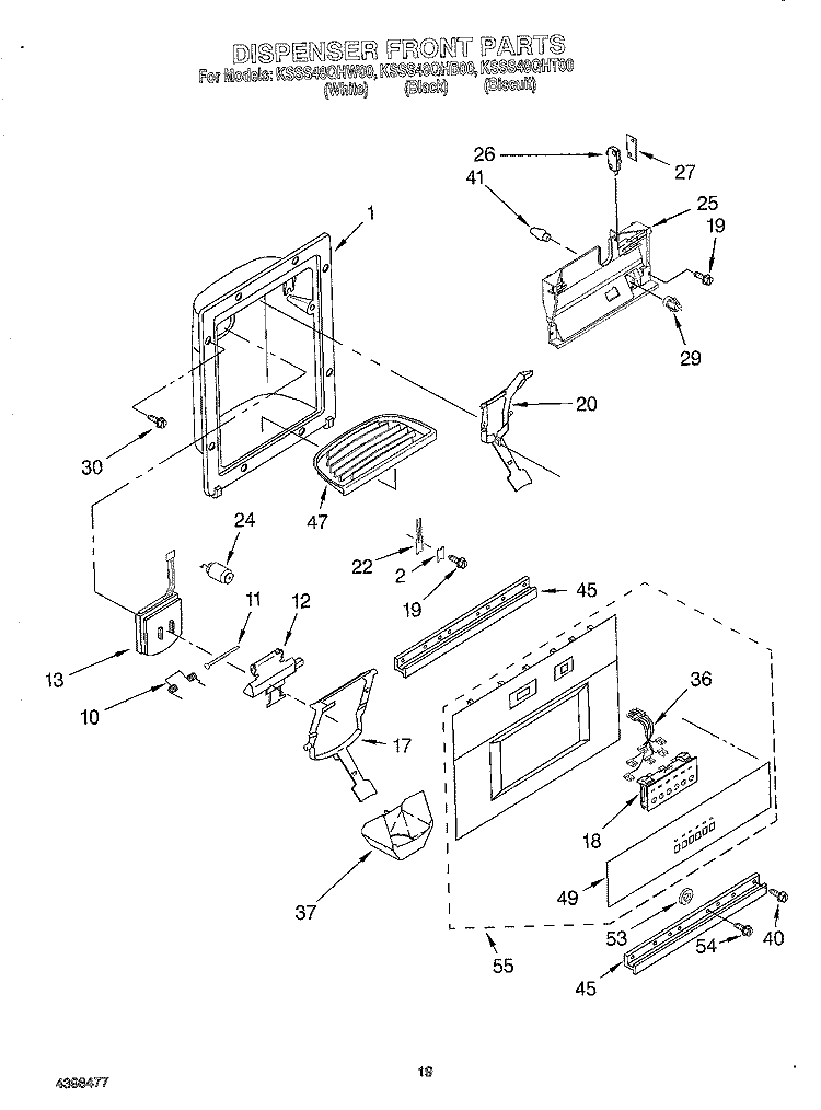 DISPENSER FRONT Diagram and Parts List for KSSS48QHT00  KitchenAid Refrigerator